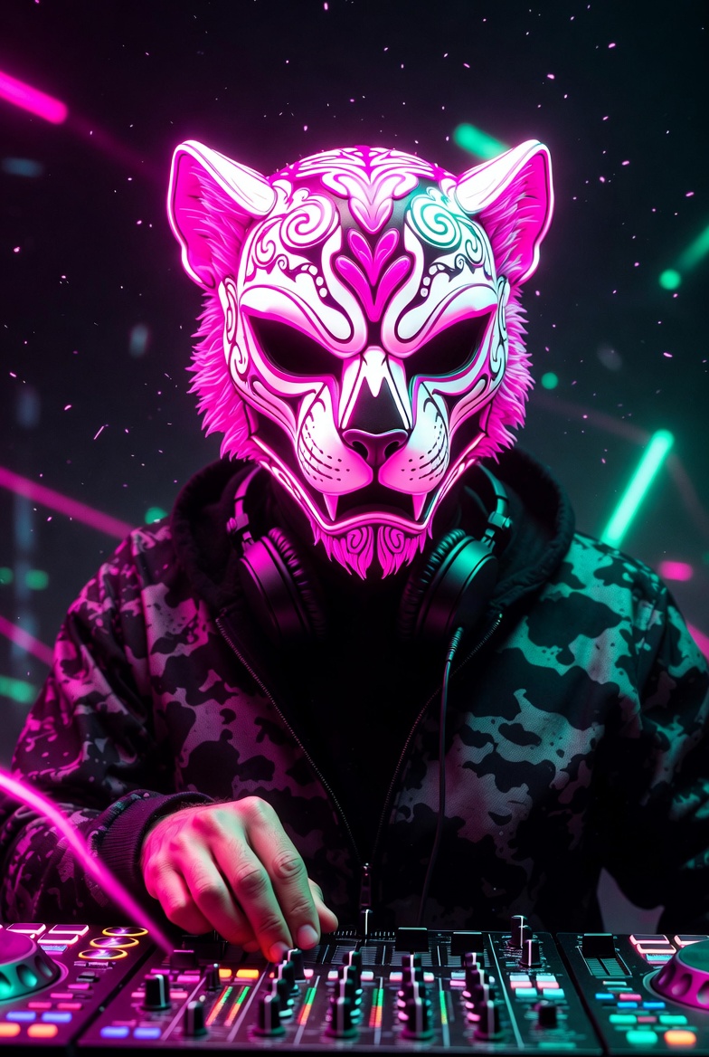 DJPVMA in neon sugar skull puma mask